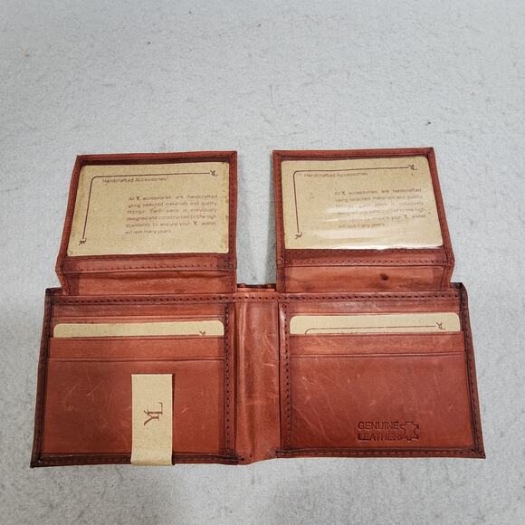 YL Rust Brown Genuine Leather BI-FOLD Mens Wallet Handcrafted Accessory NEW - Picture 4 of 9